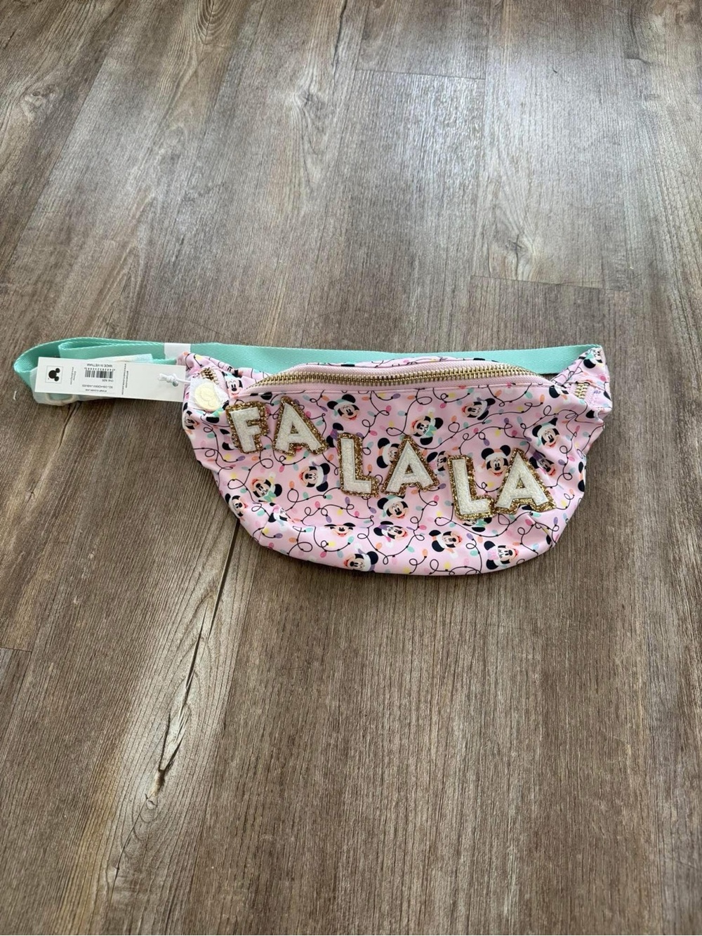 Stoney Clover Lane Pink 'Fa La La' Disney Print Belt Bag with Mint Strap